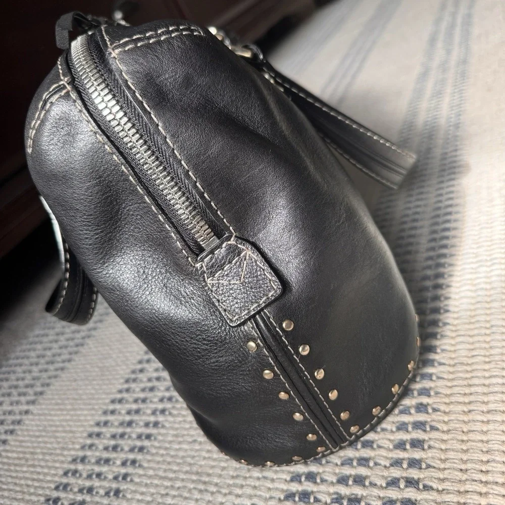 Michael Kors Astor Black Studded Leather Satchel ~ Top‑Handle Bag ~Silver Studs